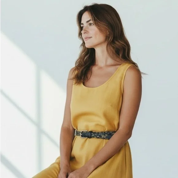 Vintage Leather and Silk Braided Women's Belt in Blue and Gold - Picture 11 of 11